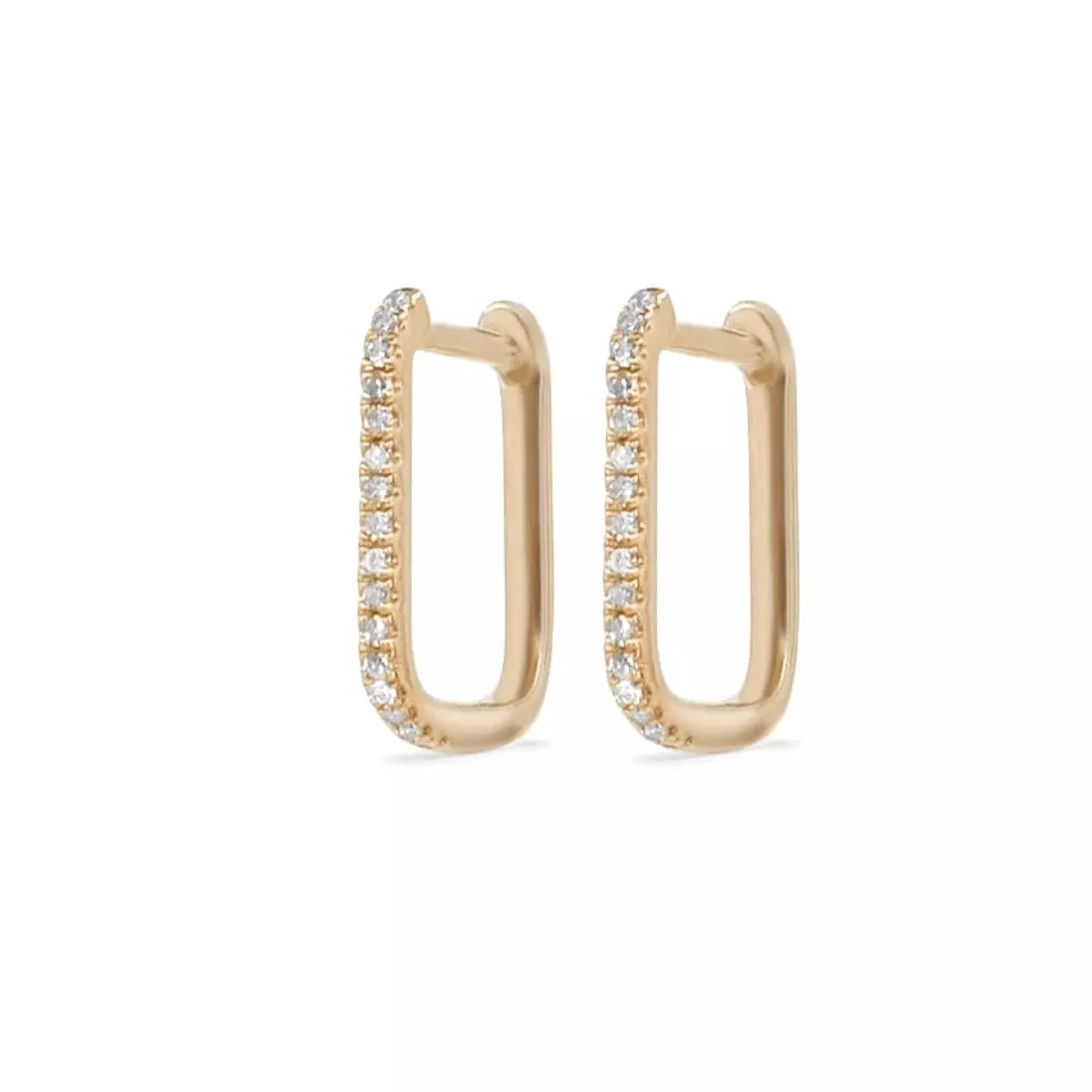 Small Rectangle Micro-Pave Diamond Hoop Earrings, Single Diamond Row