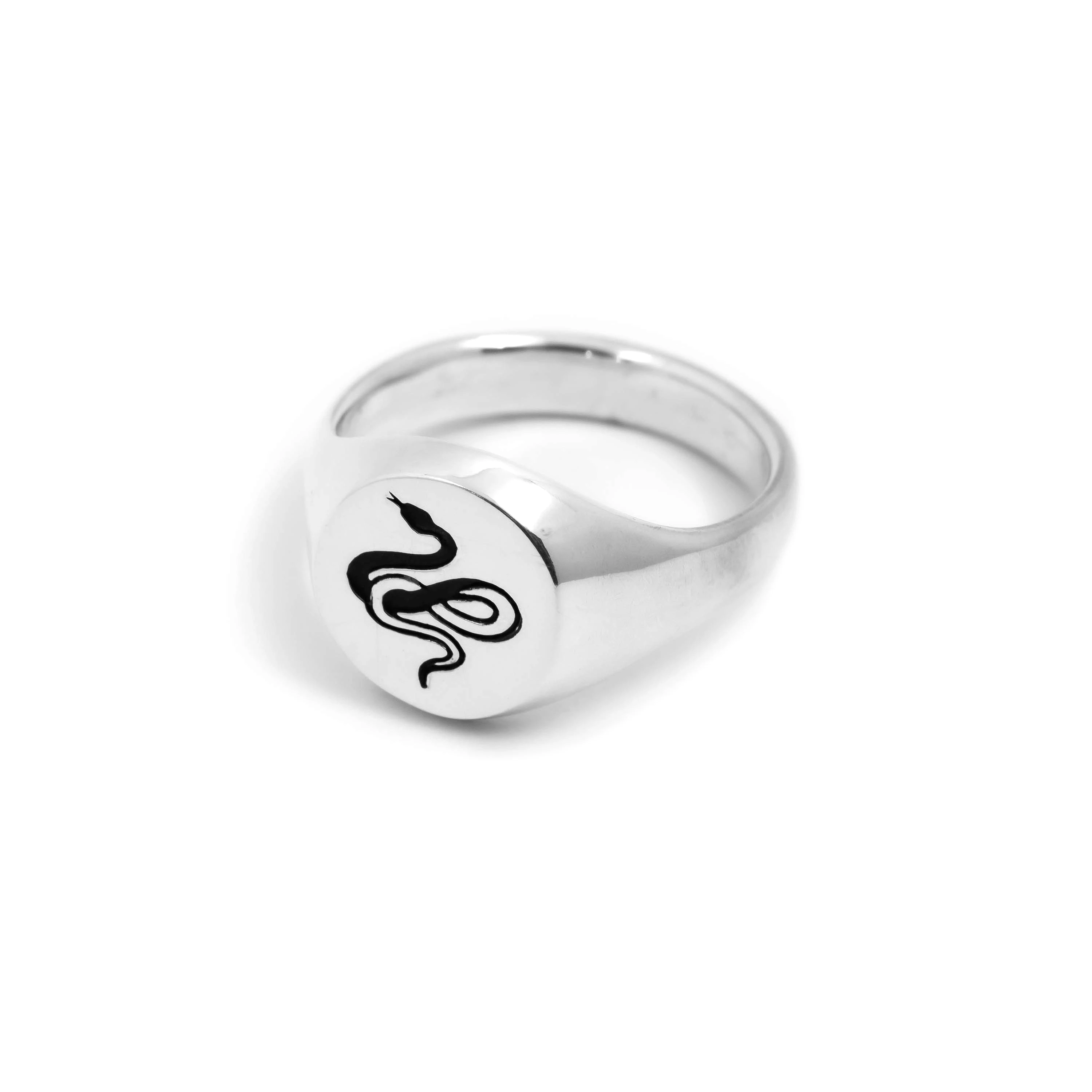 Snake Signet Ring in Sterling Silver