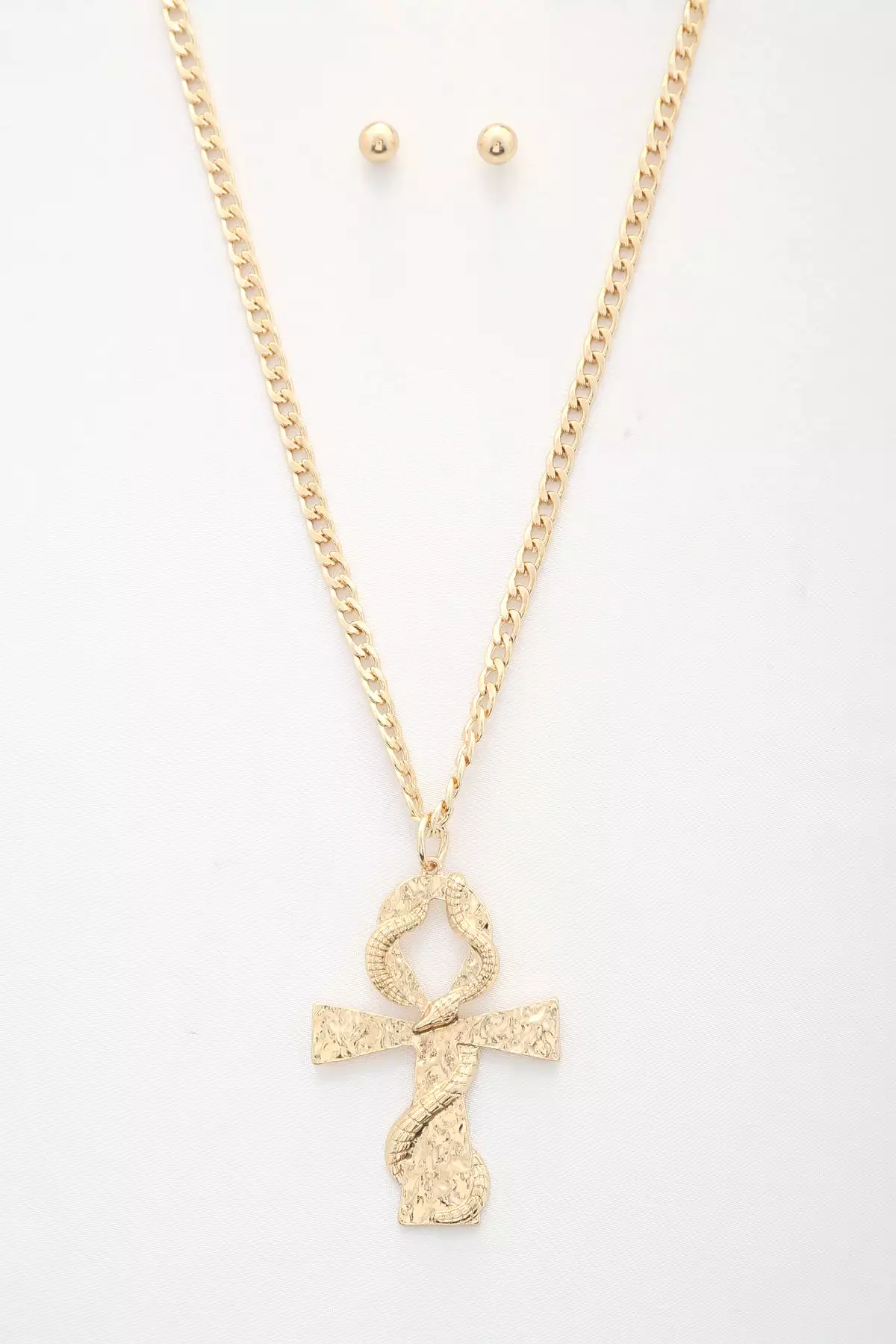 Snake Wrap Cross Pendant Curb Link Necklace