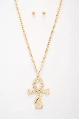 Snake Wrap Cross Pendant Curb Link Necklace