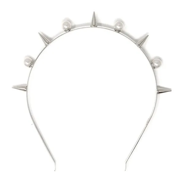 Spike & Pearl Headband - Rhodium/White