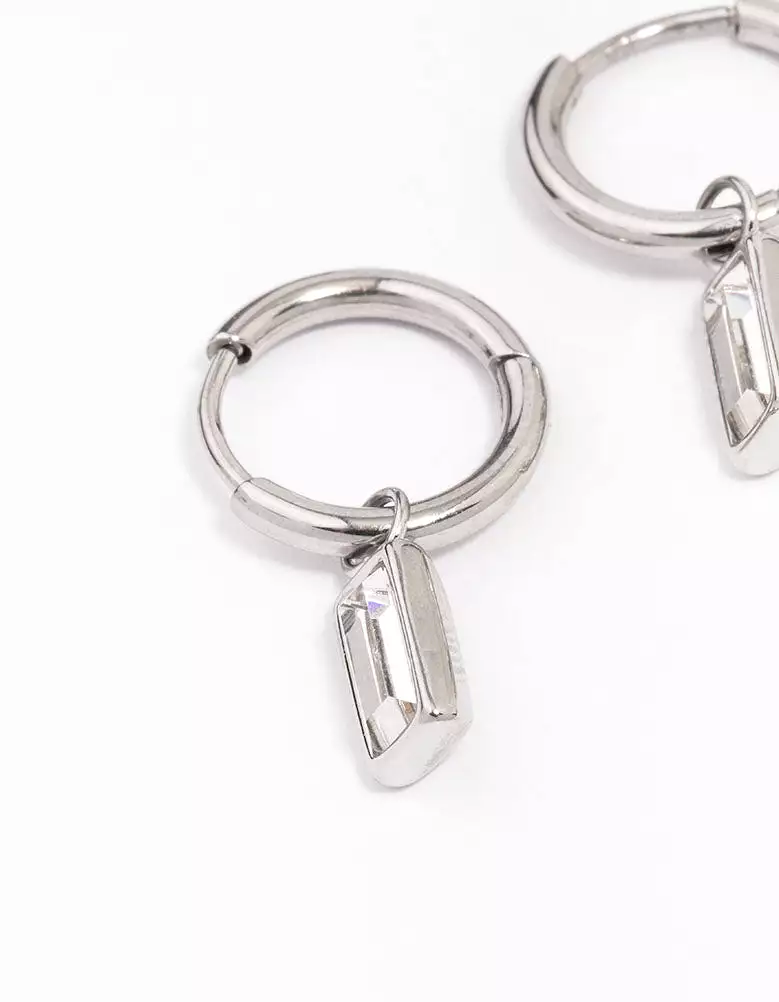 Stainless Steel Classic Baguette Huggie Hoop Earrings