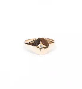 Star Set Diamond Signet Ring