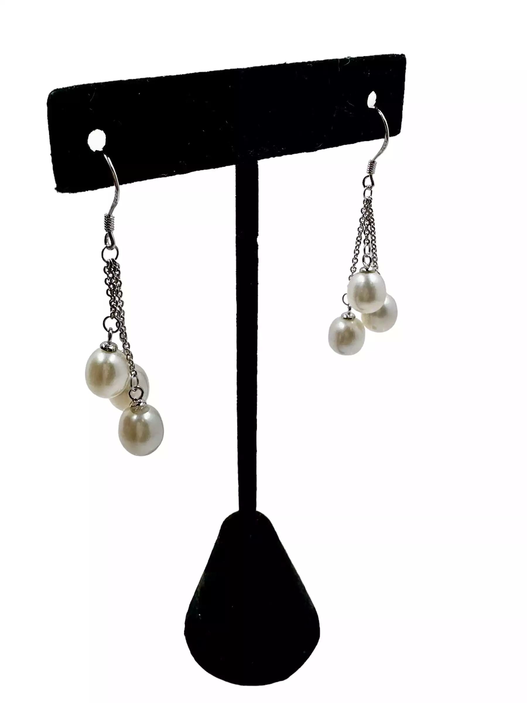 Sterling Silver 7mm Cultured Freshwater White Pearl Drop Earrings