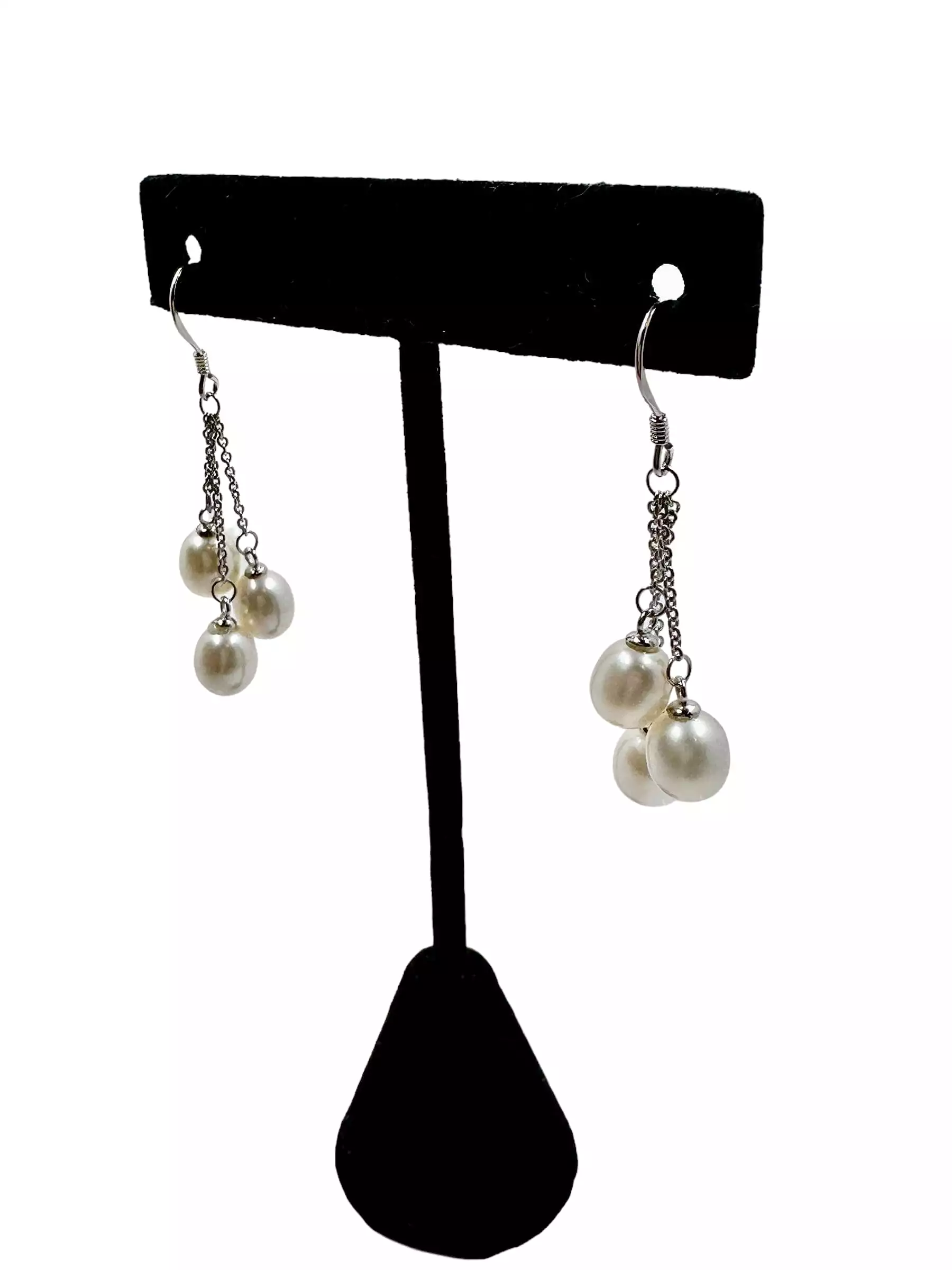 Sterling Silver 7mm Cultured Freshwater White Pearl Drop Earrings