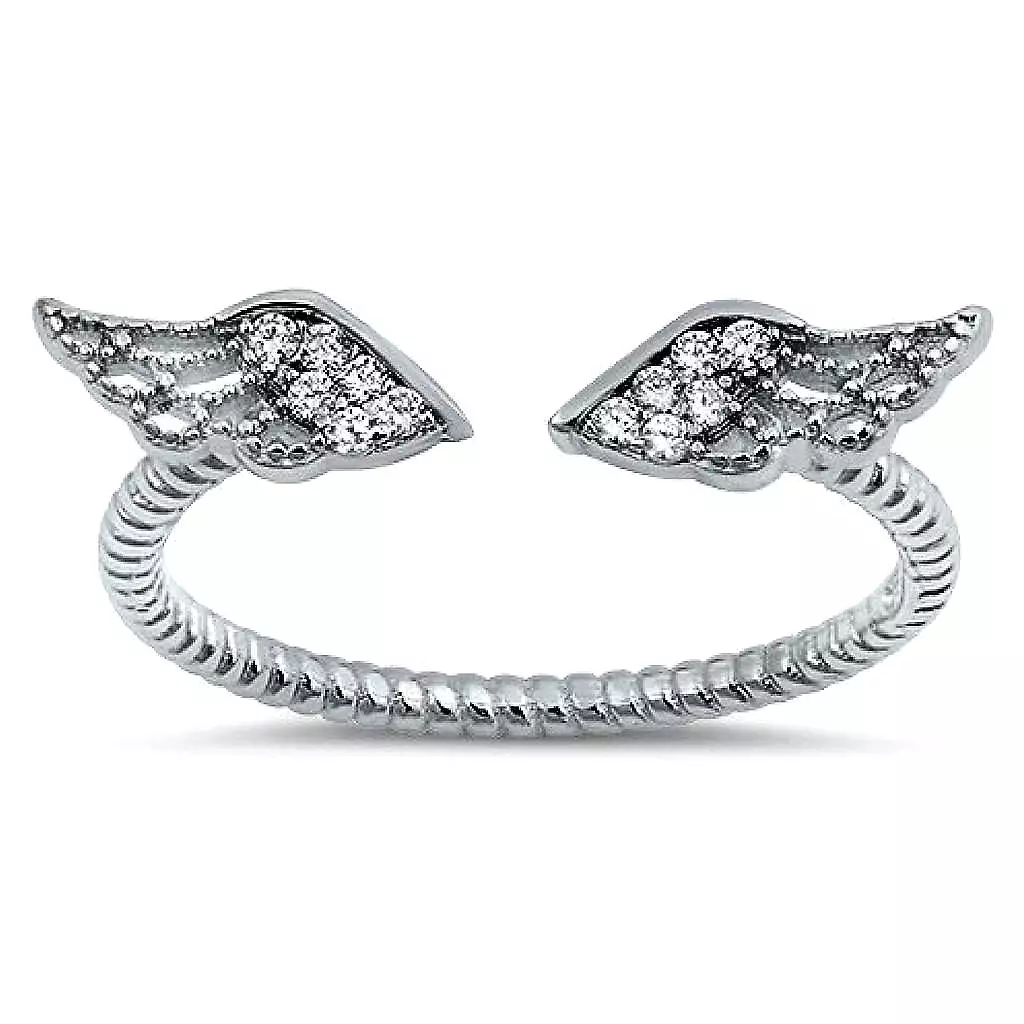 Sterling Silver and CZ Angel Wings Ring