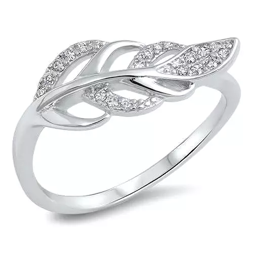 Sterling Silver and CZ Leaf Ring