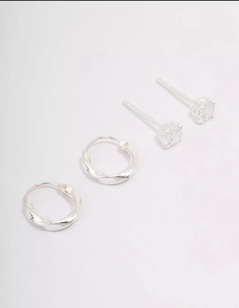 Sterling Silver Cubic Zirconia & Twisted Hoop Earrings