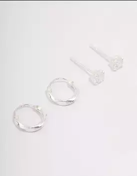 Sterling Silver Cubic Zirconia & Twisted Hoop Earrings