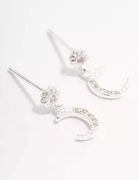 Sterling Silver Cubic Zirconia Drop Stud Earrings