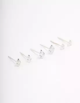 Sterling Silver Cubic Zirconia Stud Earring 3-Pack