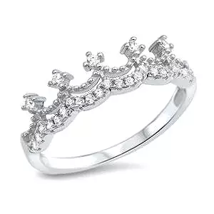 Sterling Silver CZ Crown Ring