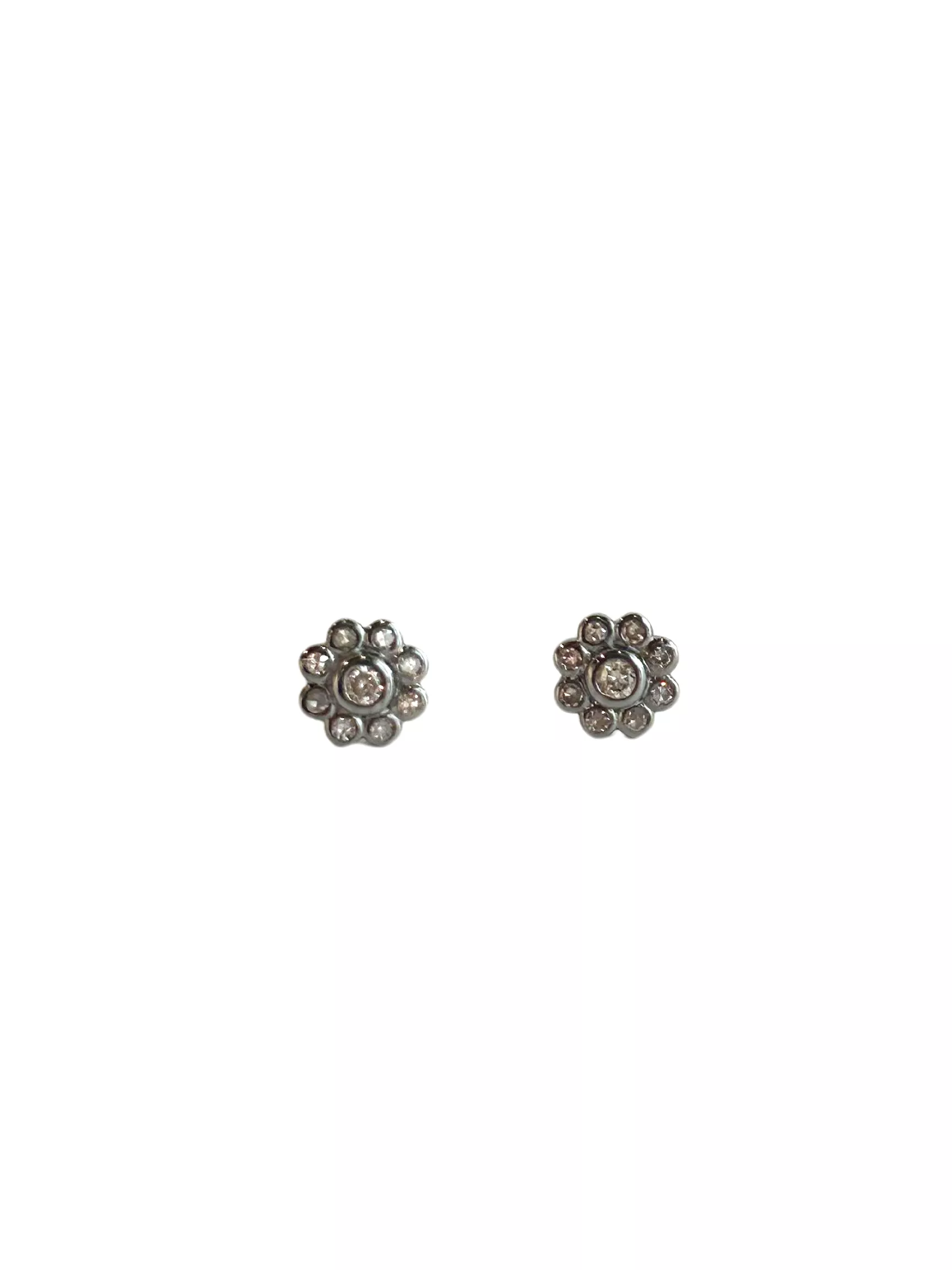 Sterling Silver Diamond Flower Studs