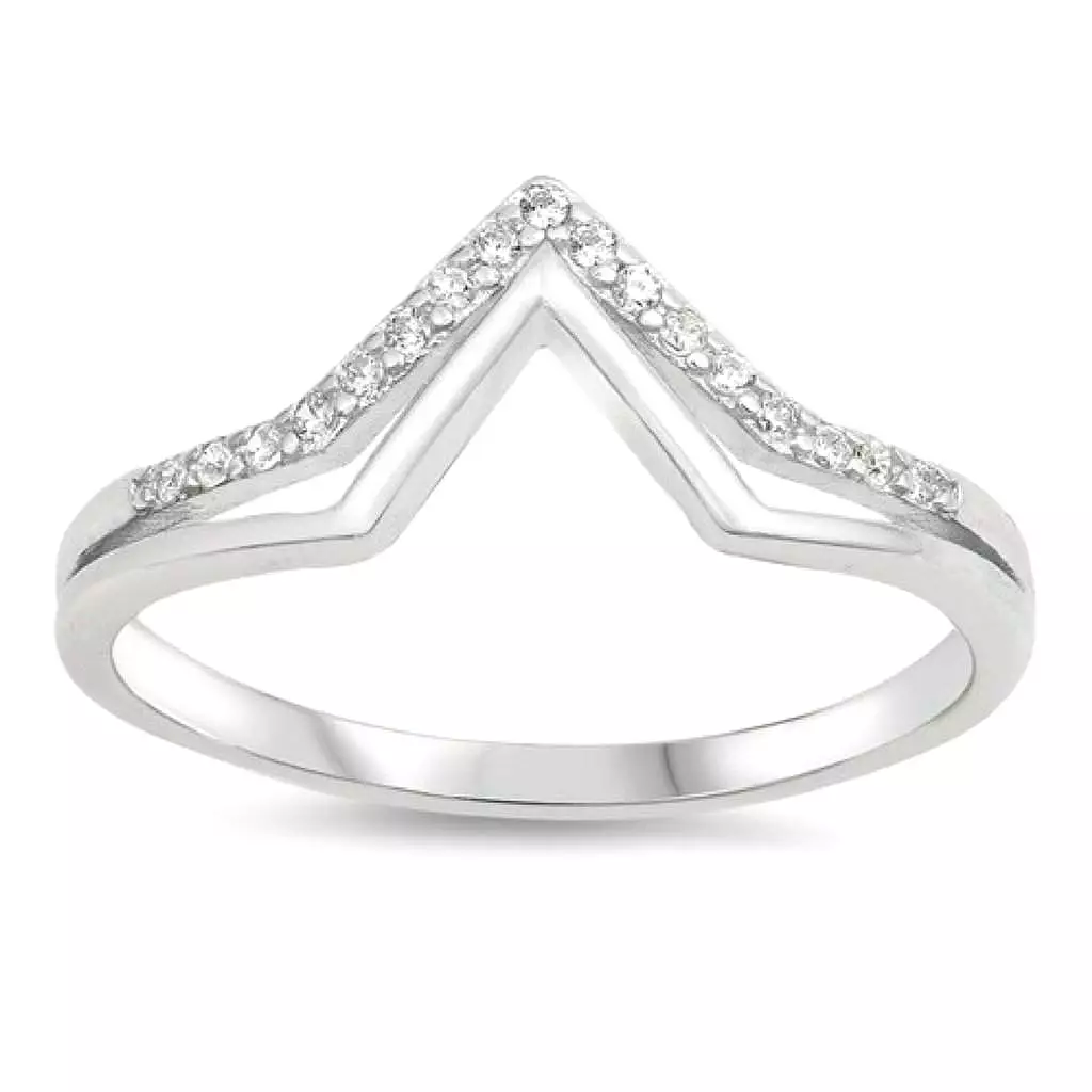 Sterling Silver Double V CZ Ring