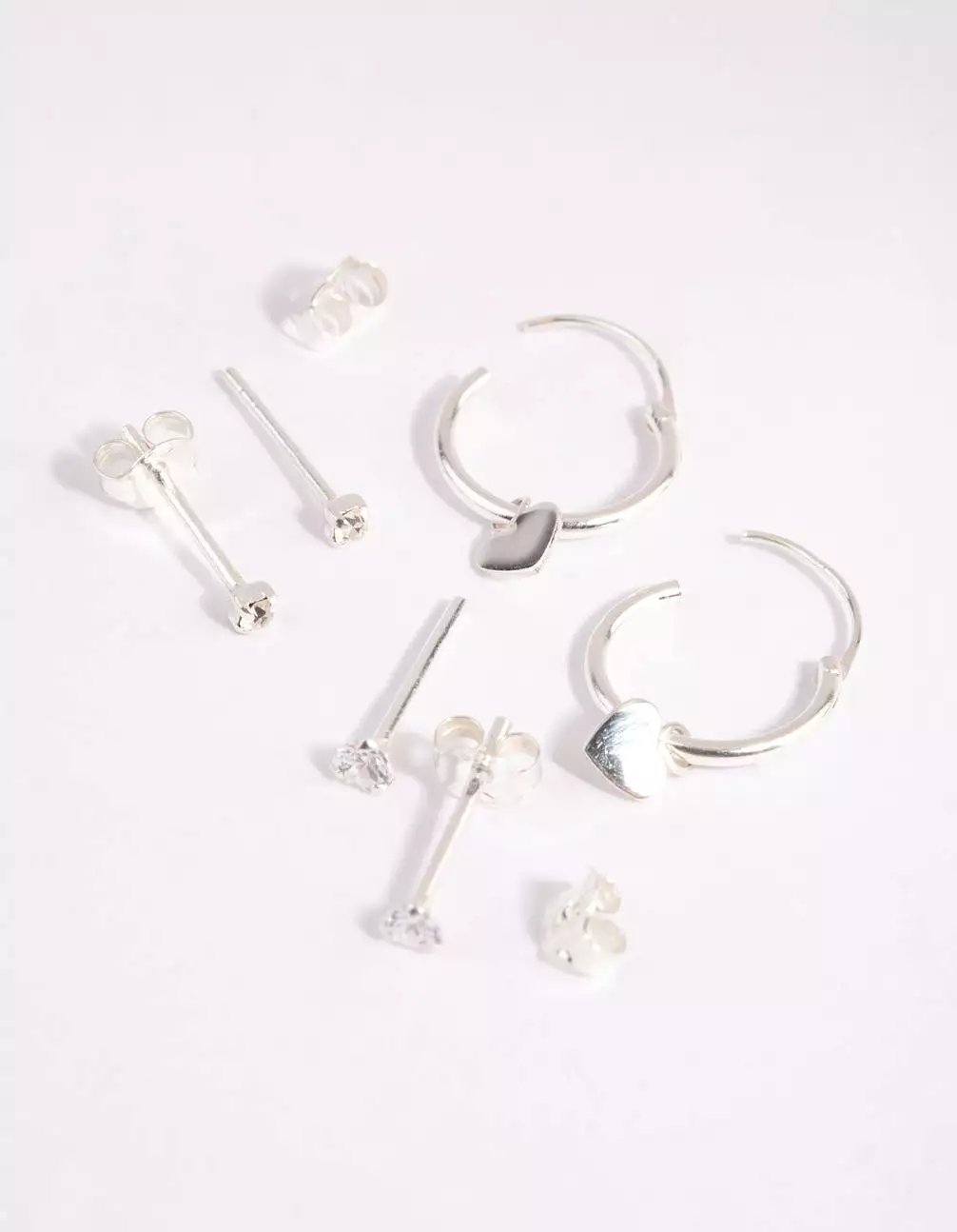 Sterling Silver Heart Stud & Hoop Earrings