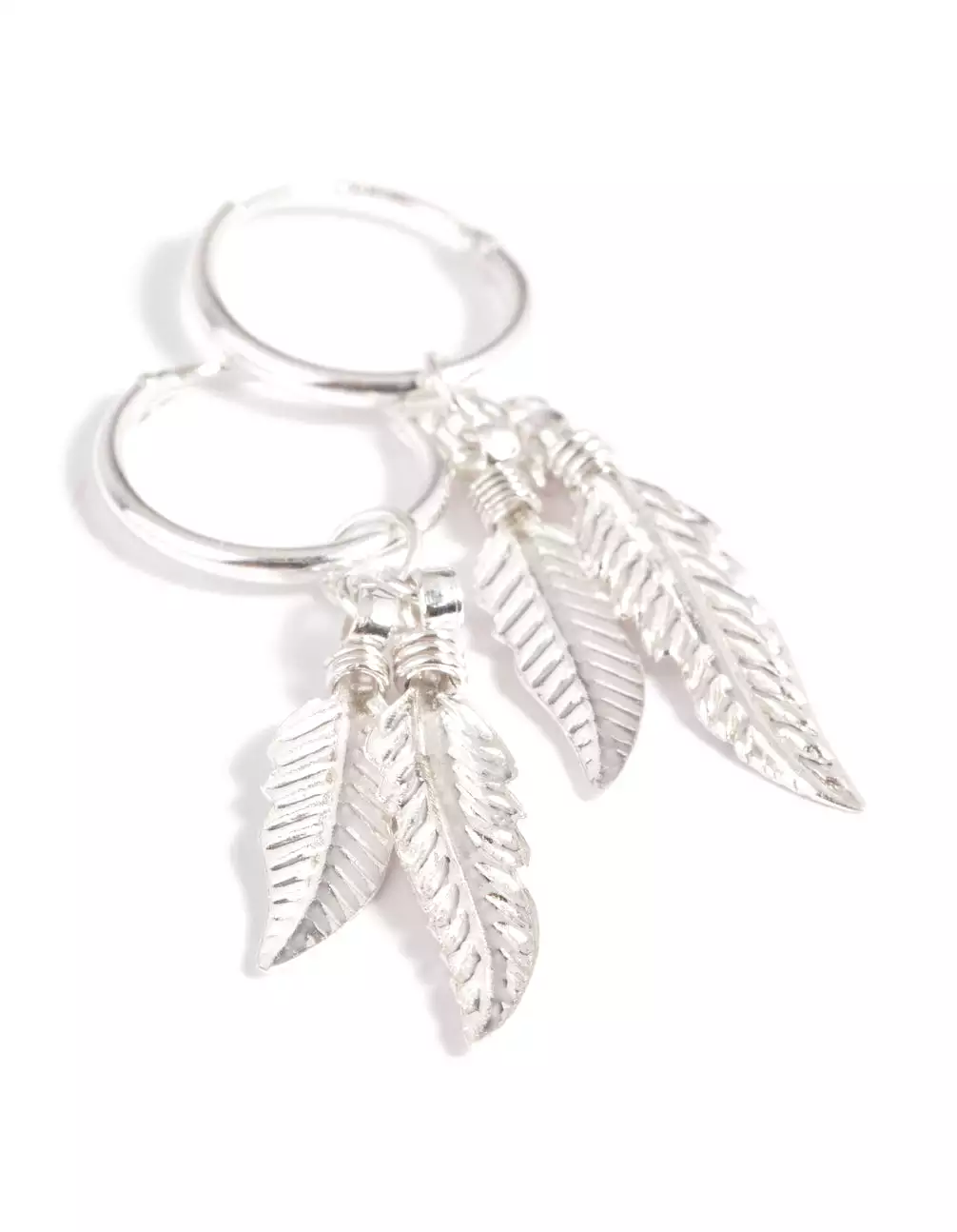 Sterling Silver Leaves Huggie Hoop Earrings