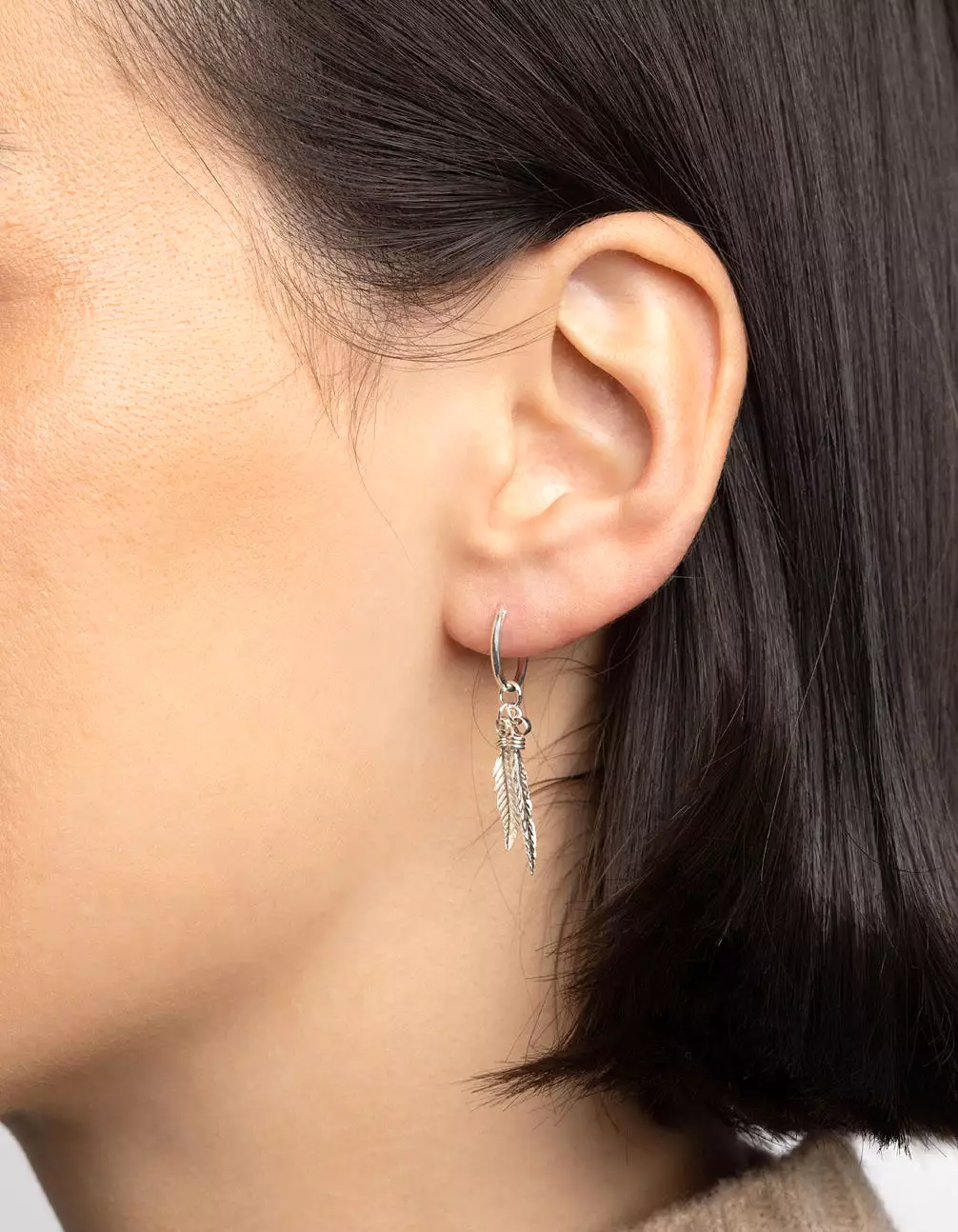 Sterling Silver Leaves Huggie Hoop Earrings