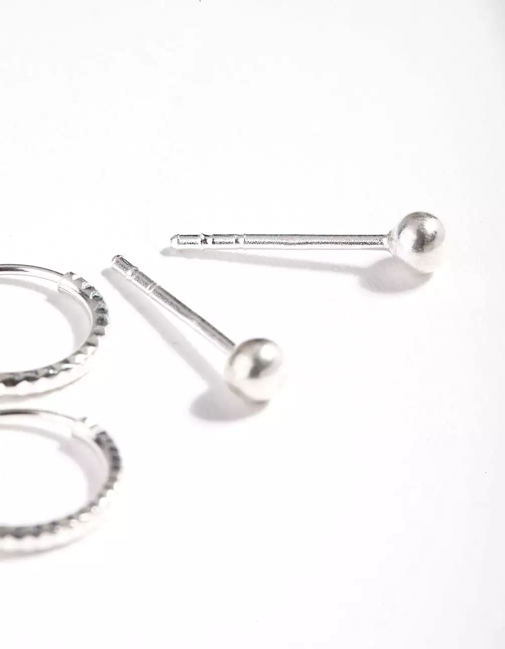 Sterling Silver Mini Textured Hoop Stud Earring Pack