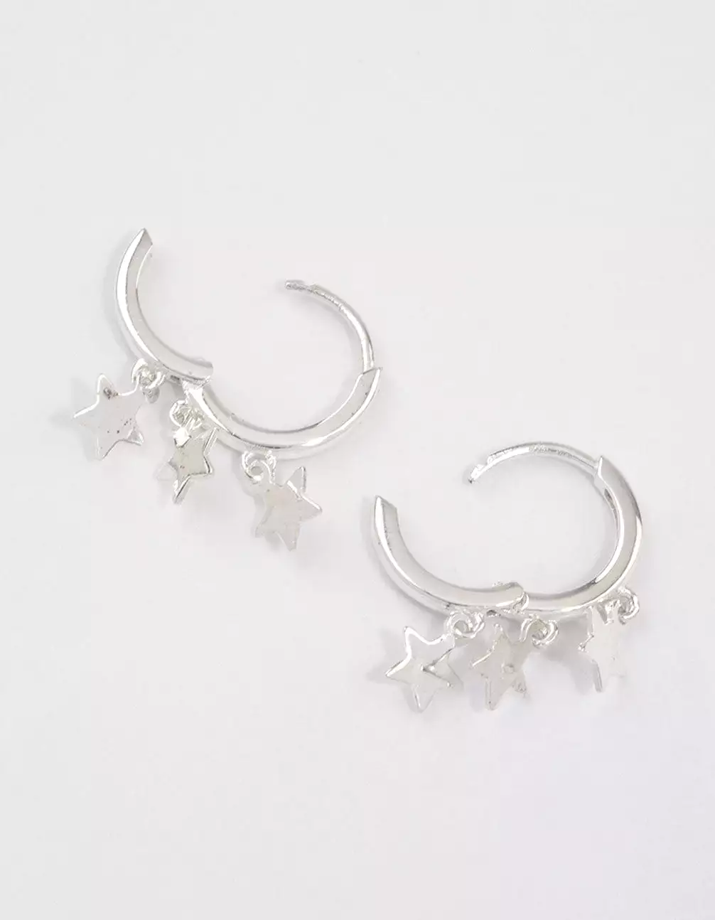 Sterling Silver Trio Star Huggie Earrings