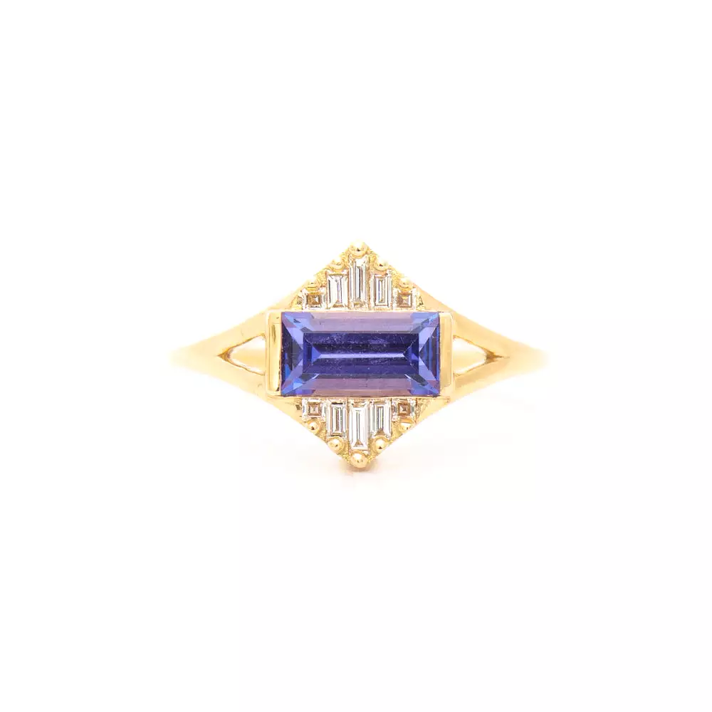 Tanzanite and Baguette Diamond Pyramid Ring