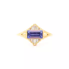 Tanzanite and Baguette Diamond Pyramid Ring