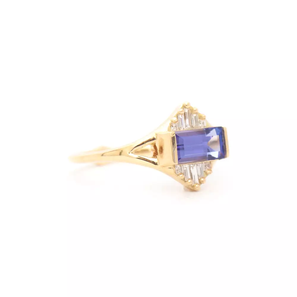 Tanzanite and Baguette Diamond Pyramid Ring