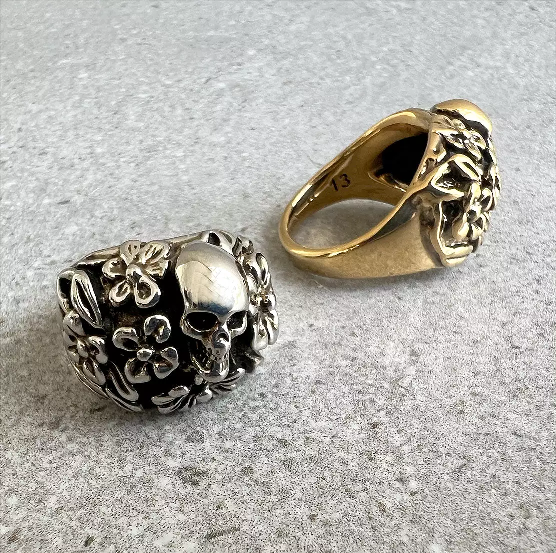 The Floral Skull Ring, Silver