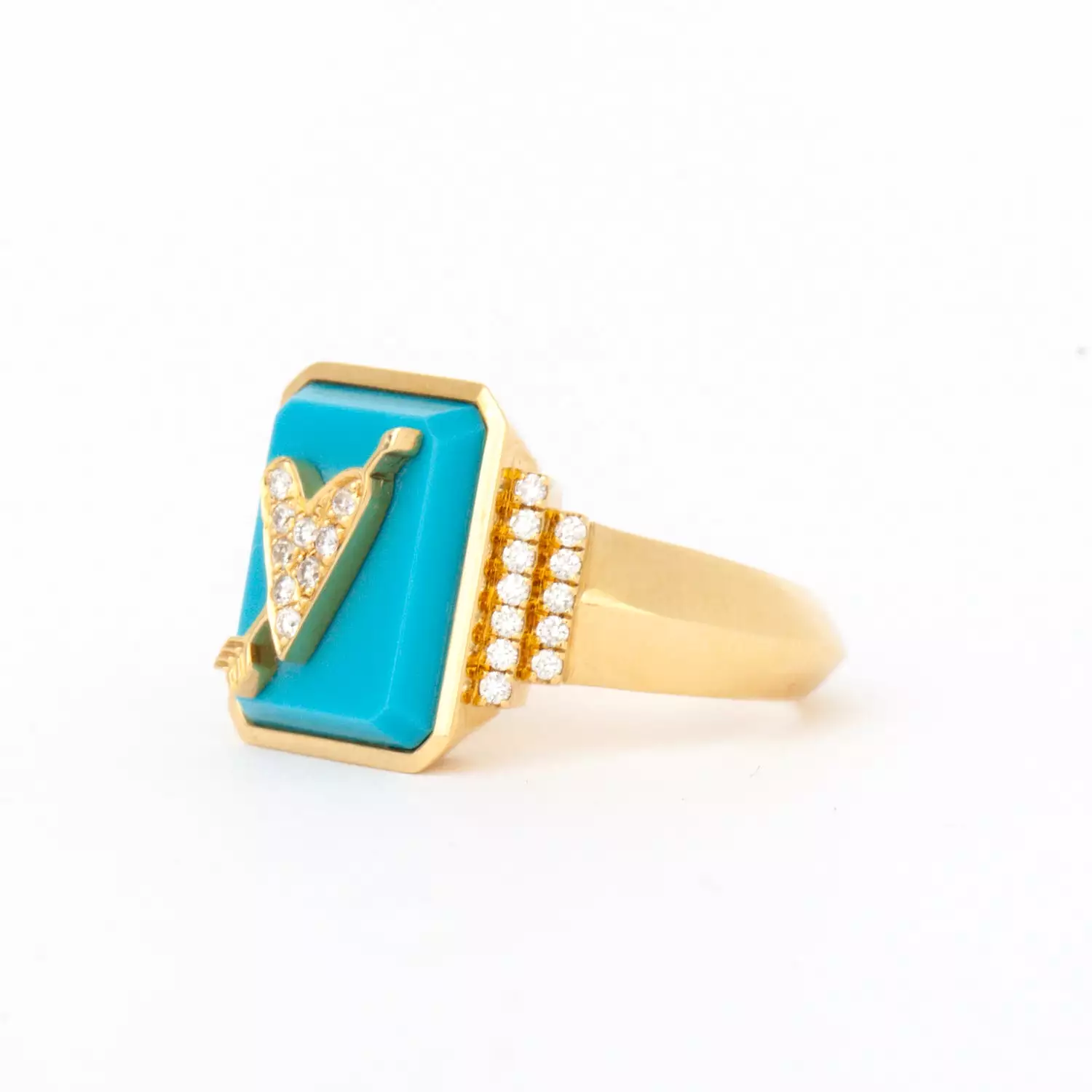 Turquoise & Heart Classic Signet Ring