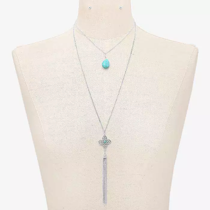 Turquoise and Silver Layered Pendant Necklace