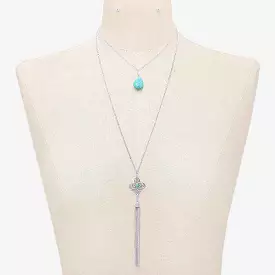 Turquoise and Silver Layered Pendant Necklace