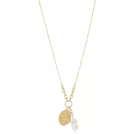 TWIST CABLE CHAIN PORTION, JUMPRING, GOLD CROSS COIN & CHUNKY PEARL NECKLACE, 1, 1.5 PENDANTS