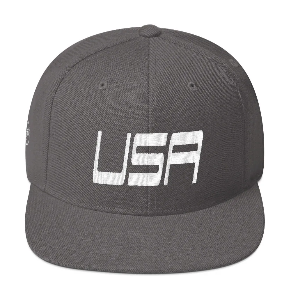 USA Designs - Embroidered Flat Brim, Snapback Hat - USA