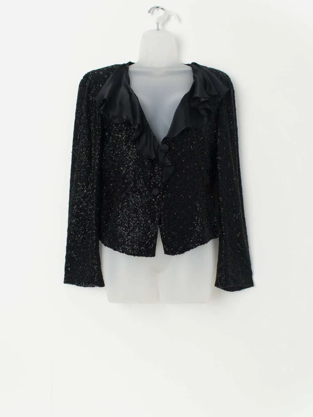 Vintage Armani Collezioni beaded jacket with ruffle front – Medium