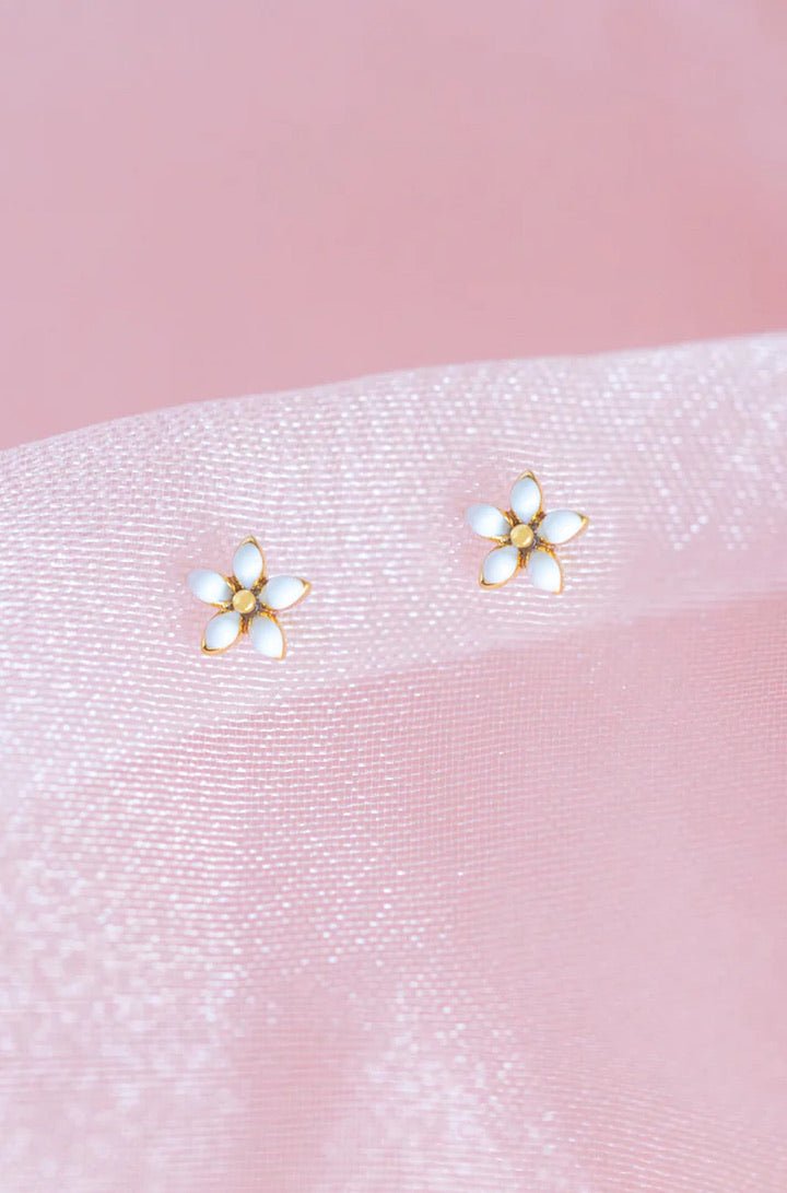 White Enamel Flower Studs