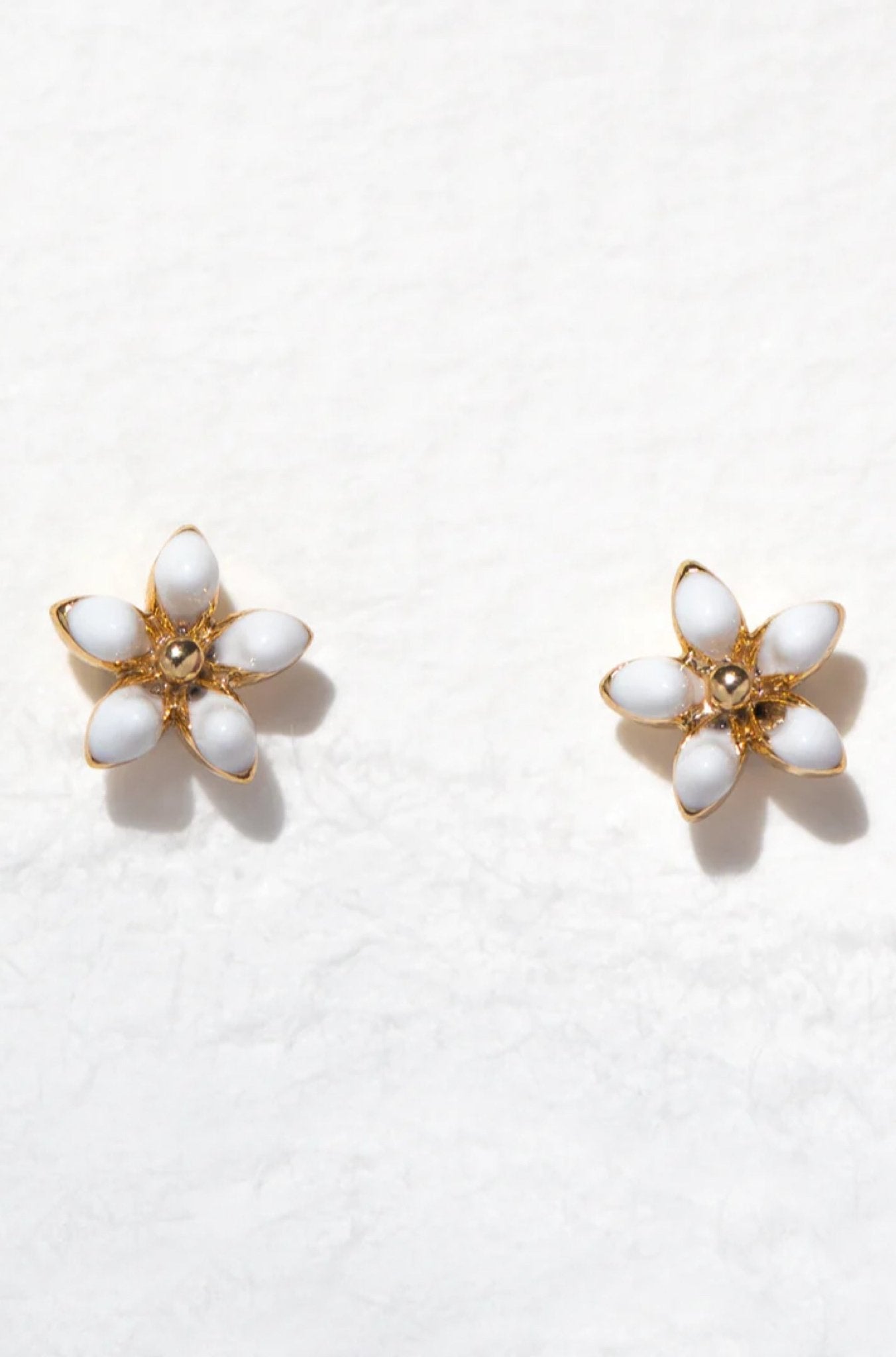 White Enamel Flower Studs