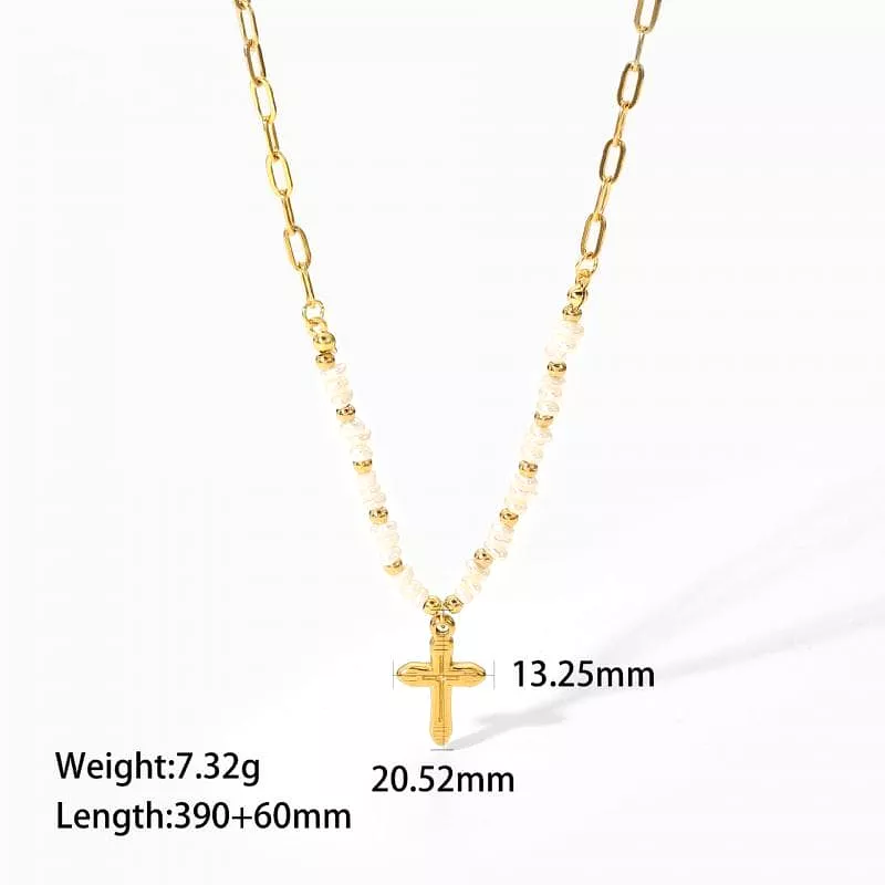 Women's Pearl Cross Pendant Necklace