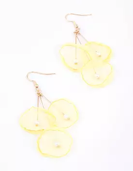 Yellow Multi Pearl Flower Drop Earrings