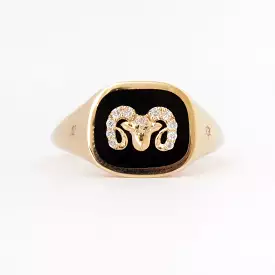 Zodiac Ceramic & Diamond Aries Signet Ring